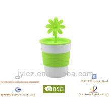 280cc mug with silicon band and daisy silicone lid,4 silicone colors assorted